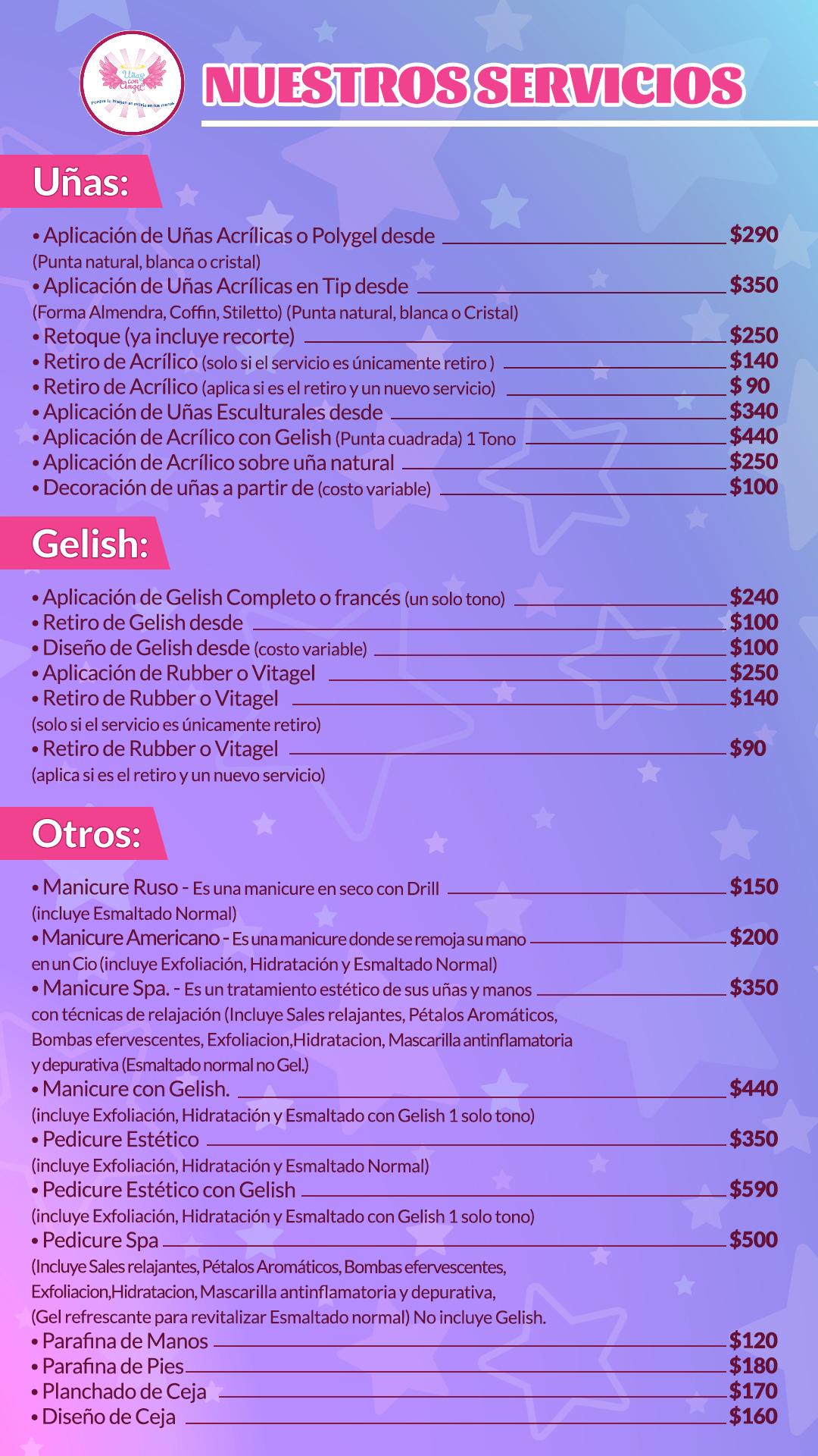 PRECIOS UÑAS CON ÁNGEL